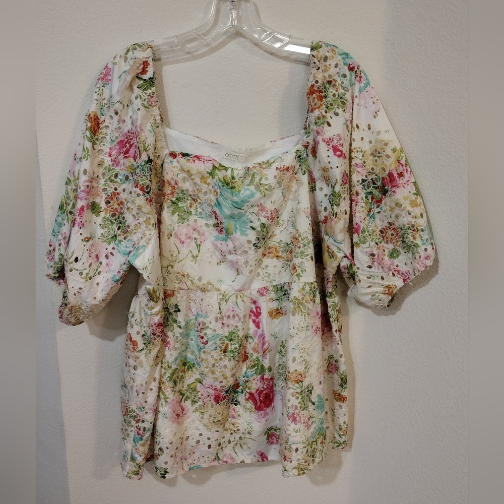 Oddy Multicolor Floral Eyelet Blouse, 2X - Picture 1 of 4